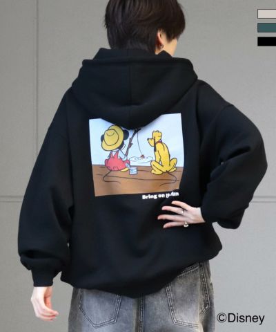 ILL'S（イルズ）Disney ディズニー ワンポイント刺繍 バックプリント ビッグシルエットプルオーバーフーディー パーカー ユニセックス