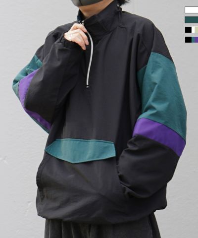 ILL'S（イルズ）ビッグシルエット トラックジャケット ナイロンブルゾン ハーフジップアノラックプルオーバー