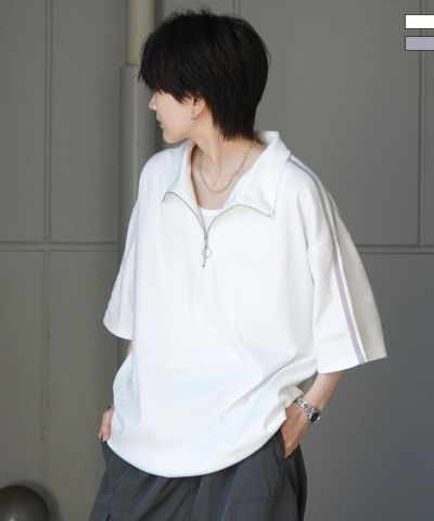 Confirm（コンファーム）ナチュラルドレープ とろみポンチ ルーズシルエット ドロスト ハーフジップ半袖Tシャツ カットソー ユニセックス
