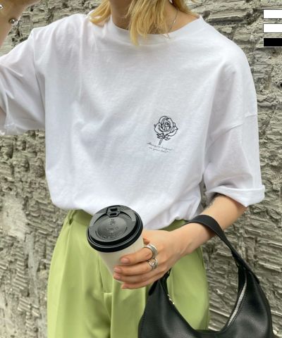 Confirm（コンファーム）イラストバックプリント ワンポイント刺繍ロゴ ビッグシルエット半袖Tシャツ カットソー ユニセックス