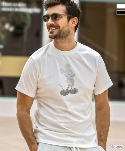 1PIU1UGUALE3 RELAX(ウノピゥウノウグァーレトレ リラックス)【ミッキーマウス】グラデーションラインストーン半袖Tシャツ