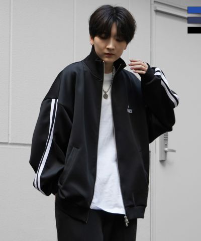 ILL’S(イルズ)【96thes】韓国ストリート ビッグシルエット ワンポイント刺繍 サイドラインジャージ トラックジャケット