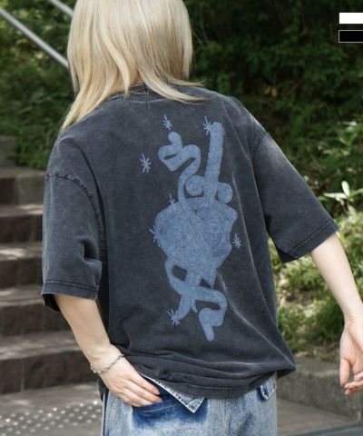 ILL’S(イルズ)ハードウォッシュ加工 バックプリント ボックスシルエット 半袖Tシャツ