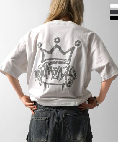 ILL’S(イルズ)クラウン ボックスシルエット グランジ風 レトロモチーフ バックプリント 半袖Tシャツ