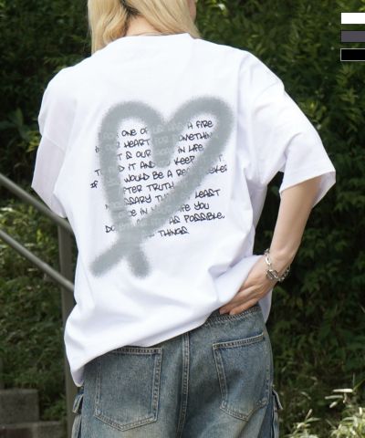 ILL’S(イルズ)スプレーハート ビッグシルエット バックプリント 半袖Tシャツ ワンポイント