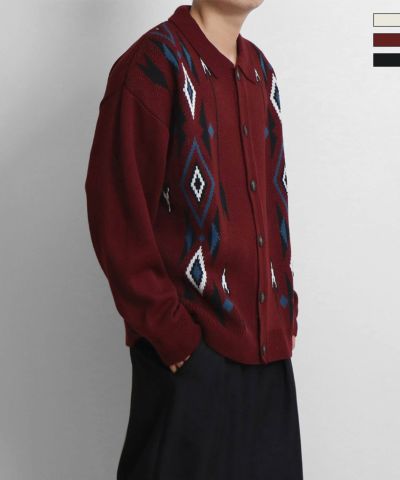 Confirm（コンファーム）ルーズニット オルテガ柄 ジャガード シャツカーディガン