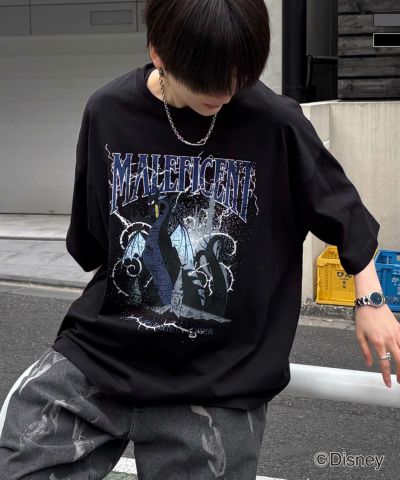 ILL'S（イルズ）【Disney Villains / ディズニーヴィランズ】MALEFICENT2 /マレフィセント ヴィンテージライク ピグメント加工 ビッグシルエット 半袖プリントTシャツ