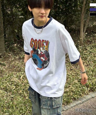 ILL'S（イルズ）Disney ヴィンテージライクプリント グーフィー リンガー半袖Tシャツ