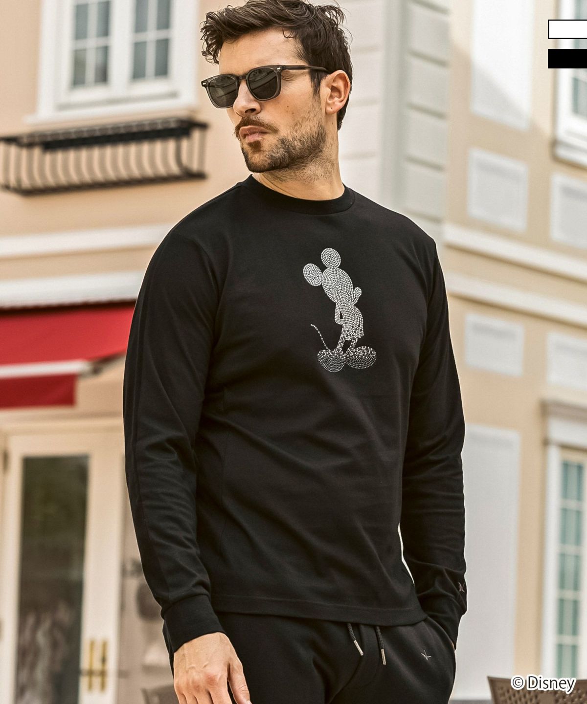 【1PIU1UGUALE3 RELAX】ミッキー ラインストーンロングTシャツ 1PIU1UGUALE3 RELAX(ウノピゥウノウグァーレトレ リラックス