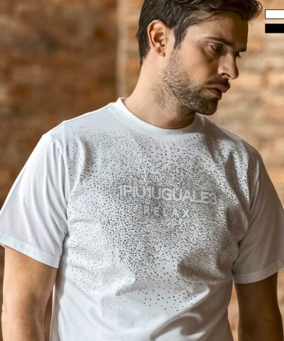 1PIU1UGUALE3 RELAX(ウノピゥウノウグァーレトレ リラックス)スプラッシュラインストーン半袖Tシャツ