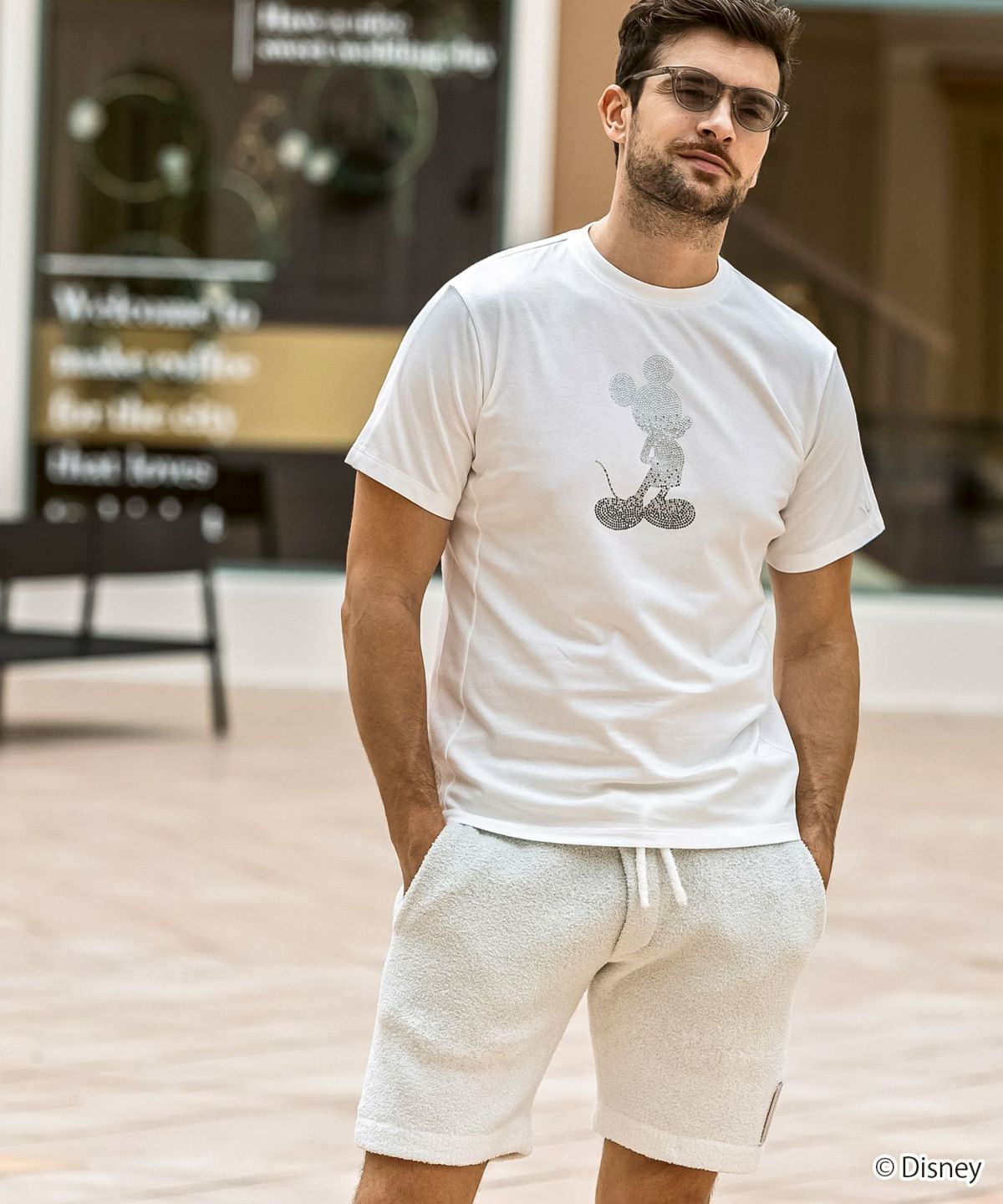 【1PIU1UGUALE3 RELAX】ミッキーマウスラインストーン Tシャツ 1PIU1UGUALE3 RELAX(ウノピゥウノウグァーレトレ リラックス
