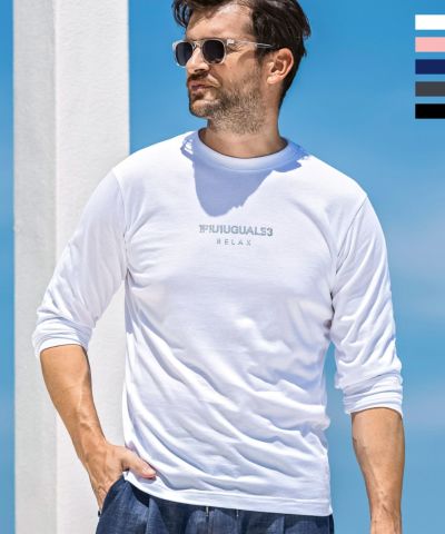 1PIU1UGUALE3 RELAX(ウノピゥウノウグァーレトレ リラックス)ダブルラインストーンロゴロングTシャツ 8月下旬お届け