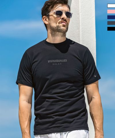 1PIU1UGUALE3 RELAX(ウノピゥウノウグァーレトレ リラックス)ダブルラインストーンロゴ半袖Tシャツ 8月下旬お届け
