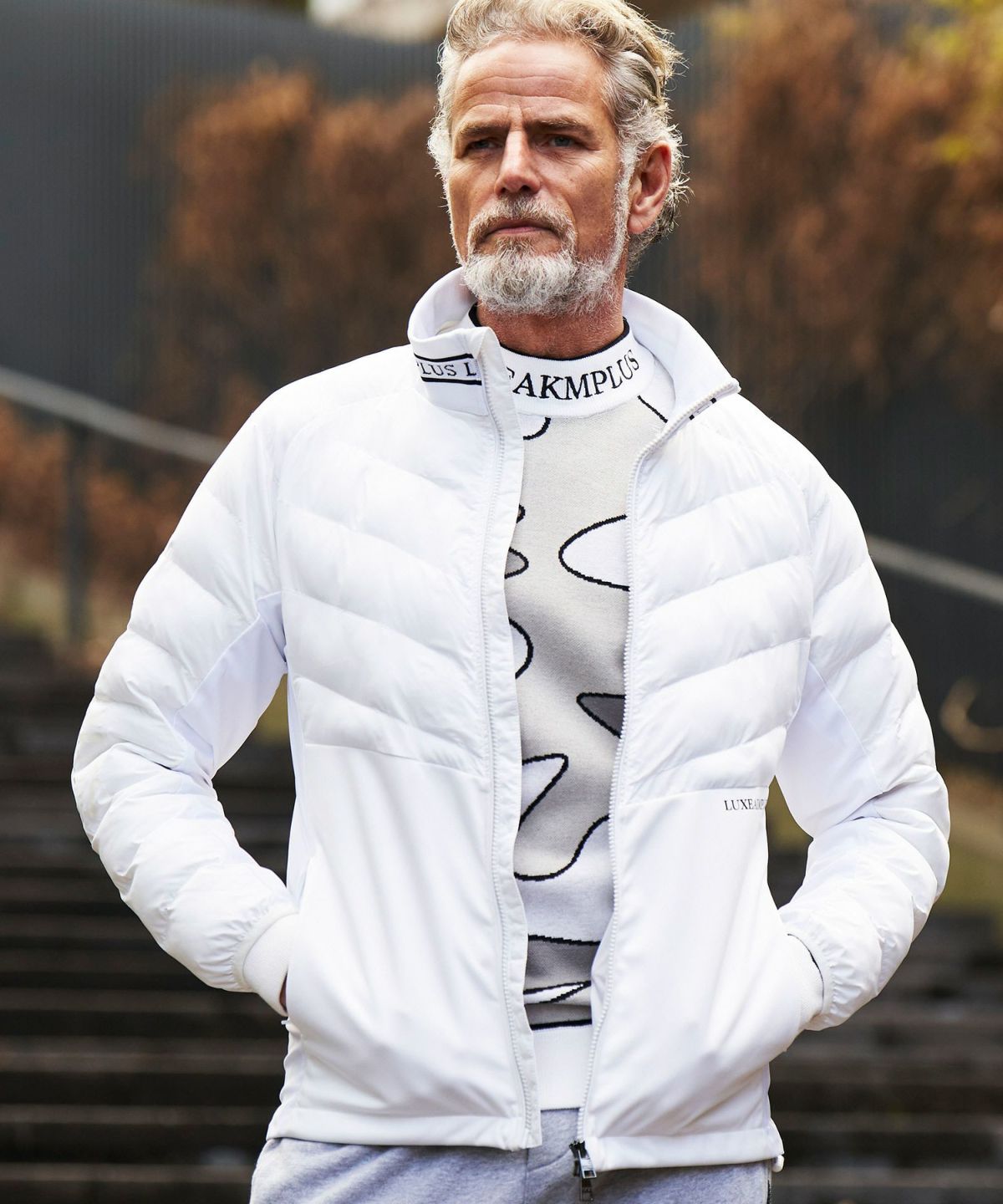 LUXEAKMPLUS(リュクスエイケイエムプラス)ゴルフ ラインカモ長袖ニット