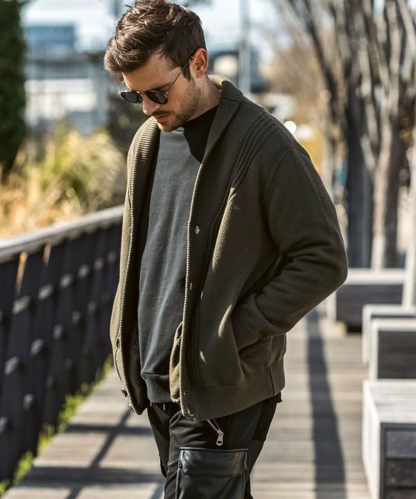 黒 カシミアスエード カーディガン akm ブルゾン1piu1uguale3 黒