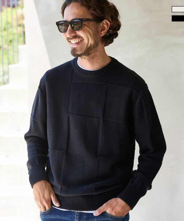 1PIU1UGUALE3 Vネック ブラック 1PIU1UGUALE3 GOLF - CREW NECK