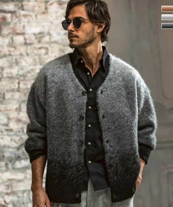 AKM Contemporary(エイケイエムコンテンポラリー)グラデーションモヘア 新品未使用 AKM　ローゲージニットカーディガン　白/M　　　WJK　1 piu 1 uguale 3