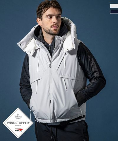 1PIU1UGUALE3 RELAX × +phenix(ウノピゥウノウグァーレトレ リラックス)スタンドネックダウンベスト WINDSTOPPER プロダクト by GORE-TEX LABS /ウィンドストッパー/ゴアテックス 10月下旬お届け