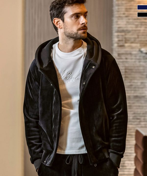 希少サイズ ウノピュウノウグァーレトレXXLサイズ ジップアップパーカー ベロア 1PIU1UGUALE3 RELAX(ウノピゥウノウグァーレトレ リラックス)ヘビー