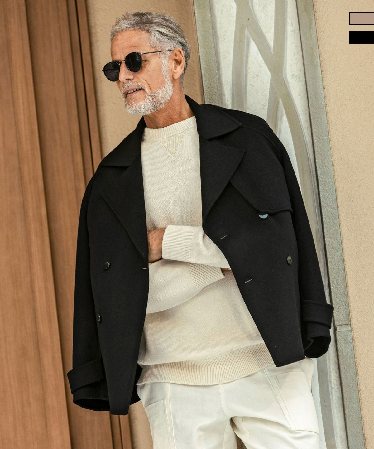 定価１０万円◆ＡＫＭ・ダブルブレストコート◆ウール＆ゴートレザー AKM Contemporary(エイケイエムコンテンポラリー)クラシックダブル