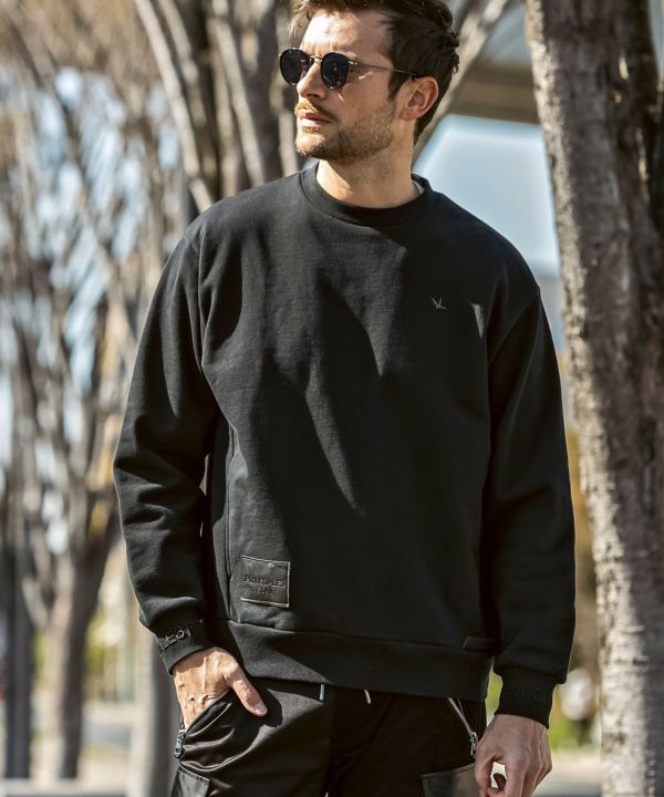 三猿スウェット 黒 1PIU1UGUALE3 RELAX(ウノピゥウノウグァーレトレ リラックス)レザー